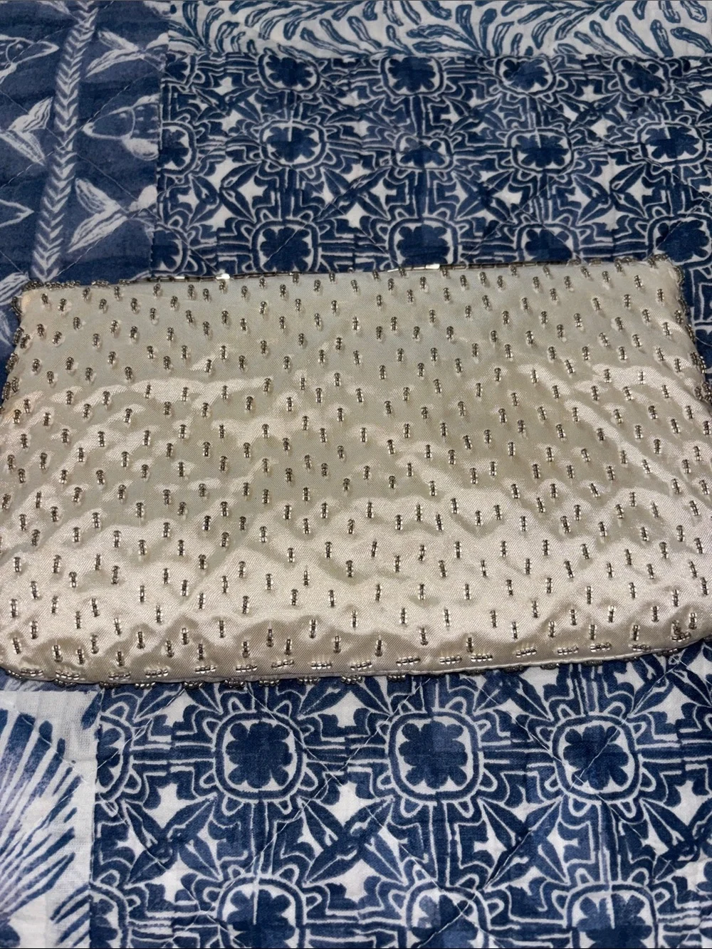 Vintage Ivory Beaded Envelope Clutch
